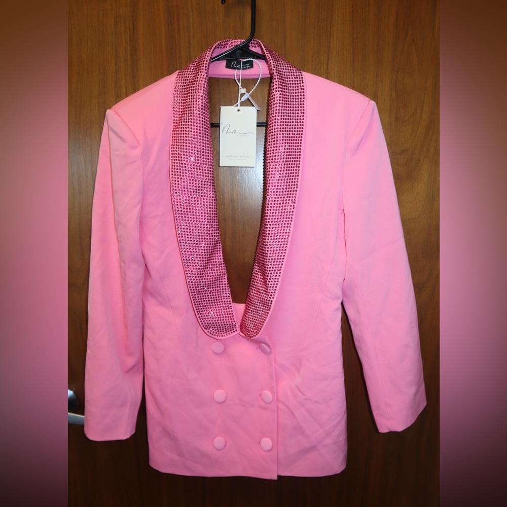 Pink Sequin Lapel Blazer